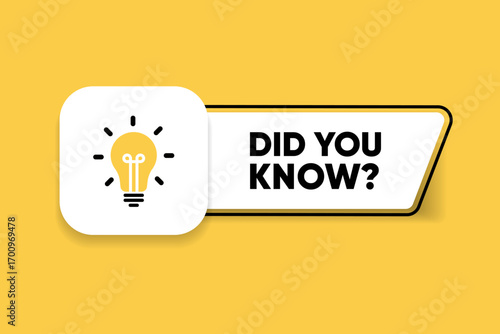 Did you know or hint, tip symbol icon badge. Banner with frame and bulb isolated on white background