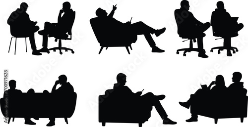 Business people silhouettes, casual office conversation, relaxed teamwork, informal meeting, professional discussion, corporate collaboration, 