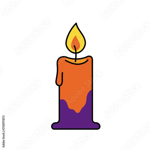 Halloween Candle with Dripping Wax Illustration Spooky Decoration for Autumn Celebrations and Parties