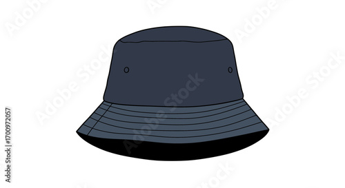 Isolated vector art of a dark blue bucket hat with eyelets and a stitched brim on a clean white background
