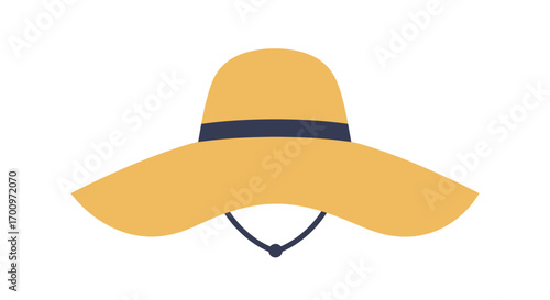 Isolated vector illustration of a wide brim sun hat with neck strap for sun protection and summer fashion