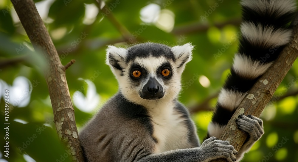 Obraz premium Ring-tailed Lemur Portrait in Madagascar Rainforest.