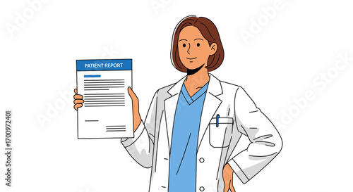 Professional doctor holding patient report with confident posture in medical clinic setting showcasing healthcare
