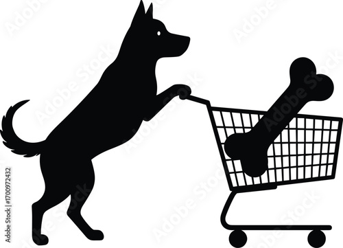 Dog, shopping cart, bone, pet, silhouette, animal, shopping, pet food, pet care, dog lover, pet store, shopping cart bone, healthy pet, dog bone, animal 