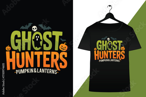 Halloween Graphic with "Ghost Hunters" Typography