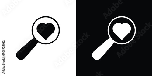 Search heart icon. vector art. solid style pictogram