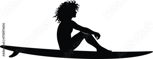 Wallpaper Mural surfer silhouette, woman on surfboard, sitting surfer, surfing art, beach lifestyle, surfboard silhouette, ocean sports, coastal vibes, chill surf, curly hair surfer Torontodigital.ca