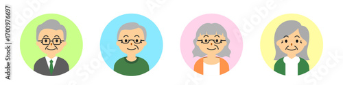 お年寄り、ご年配、お爺さんとお婆さんのアイコンセット