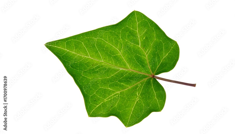 Obraz premium Close-up of a vibrant green leaf, showcasing intricate vein patterns against a plain white background.