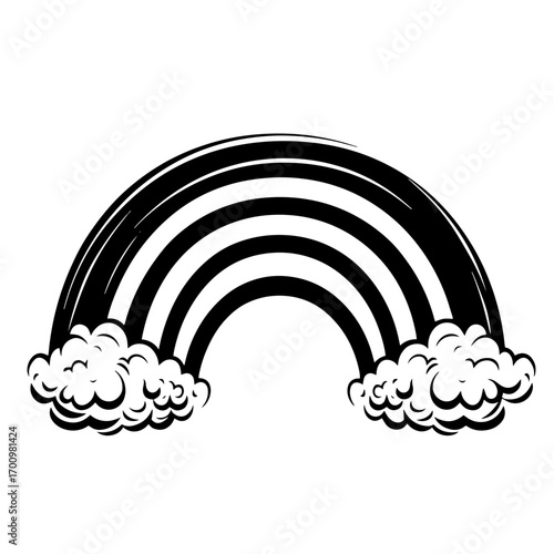 Stylized rainbow with bold stripes and fluffy clouds silhouette – cheerful weather symbol for kids crafts or spring graphics