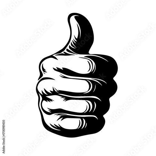 Retro thumbs‑up hand gesture silhouette – vintage approval sign for social media like icons or motivational posters