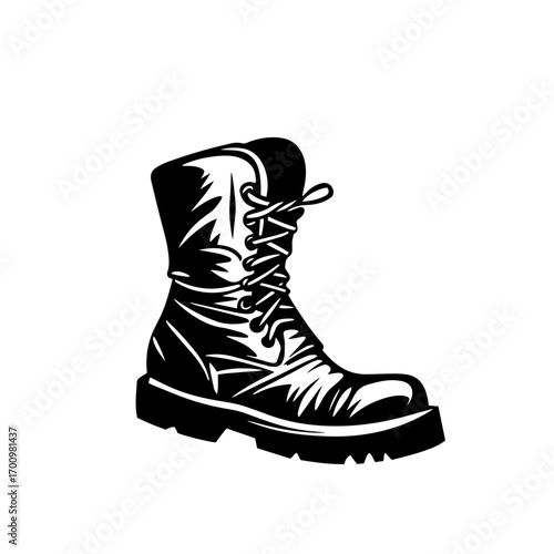 Rugged combat leather boot silhouette with laces – military footwear icon for adventure or vintage fashion designs