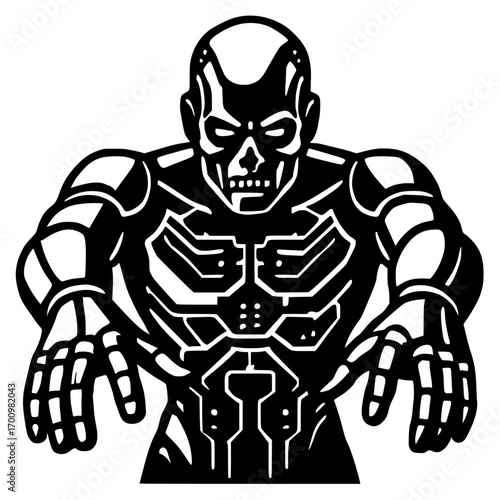 Menacing robot warrior ready for battle action
