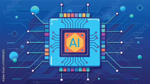 Futuristic Artificial Intelligence Microchip Illustration, Advanced AI Processor, Machine Learning, Data Science, and Digital Technology Concept