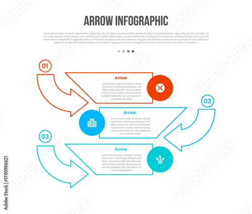 Arrow base shape infographics template diagram with vertical list with opposite direction with 3 point step creative simple flat outline