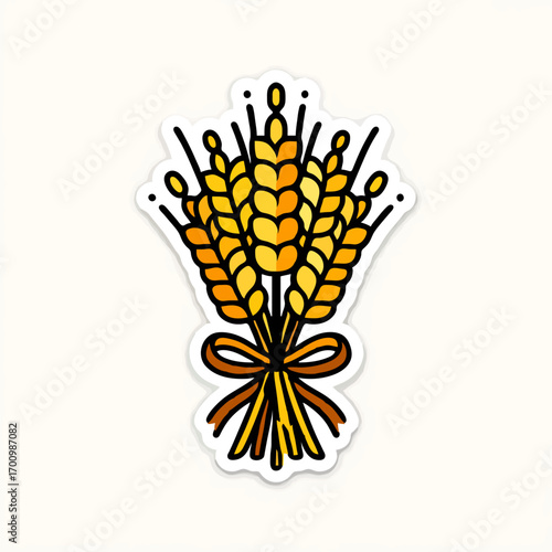 Golden Wheat Sheaf Tied with Brown Ribbon Illustration


