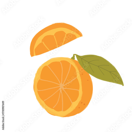 A cartoon drawing of an orange with a leaf on top illustration vector essential oil plant