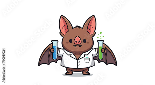 Scientist Bat Holding Test Tubes with Colorful Chemicals