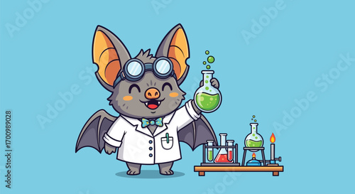 Scientist Bat Holding Test Tubes with Colorful Chemicals