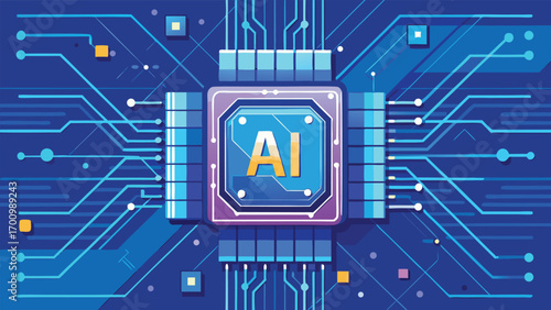 Futuristic Artificial Intelligence Microchip Illustration, Advanced AI Processor, Machine Learning, Data Science, and Digital Technology Concept