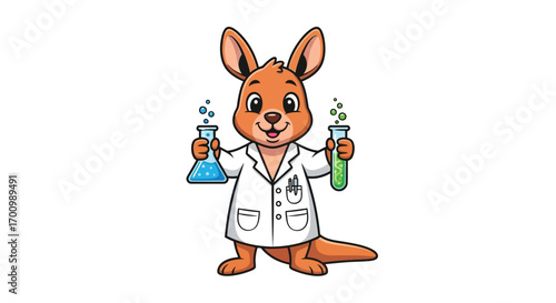 Scientist Kangaroo Holding Test Tubes with Colorful Chemicals