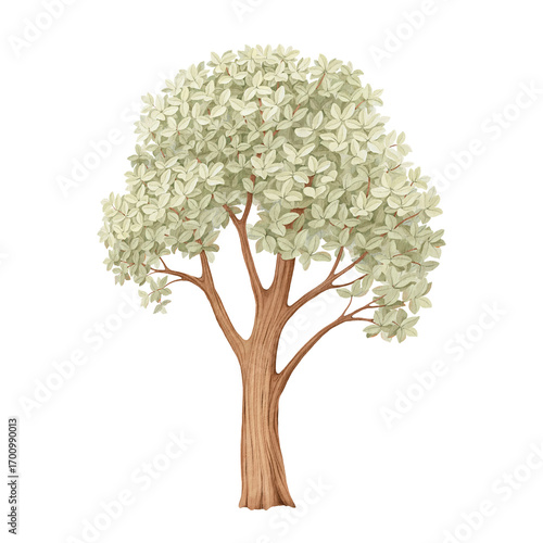 Cute big green tree, watercolor isolated element nature for your cartoon design. Hand-drawn symbol ecology and life.