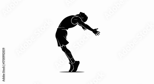 Powerful silhouette of a person bending backward with outstretched arms, dynamic movement and expressive pose