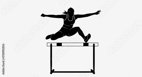 Female Athlete Hurdling Silhouette Vector Illustration