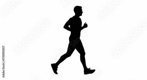 Male runner silhouette. Dynamic man jogging on white background for fitness and sports. Isolated athlete in motion.