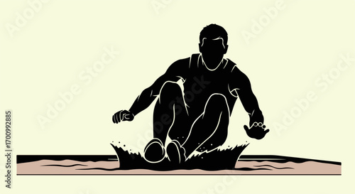 Silhouette of person splashing in water, dynamic action, graphic illustration