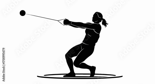 Dynamic Hammer Thrower Silhouette in Action, Track and Field Athlete Vector Illustration