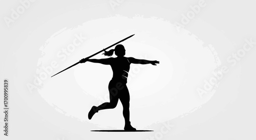 Javelin Throw Athlete Silhouette Illustration - Sportswoman in Action on White Background