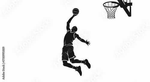 Dynamic Basketball Player Silhouette Slam Dunk Action Illustration