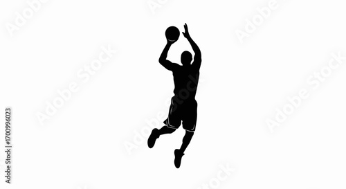 Basketball Player Silhouette Mid-Air Jump Shot