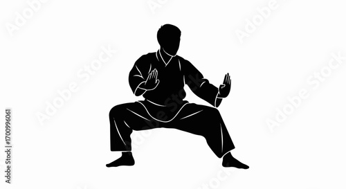 Martial Arts Silhouette: Fighter in Traditional Gi Stance