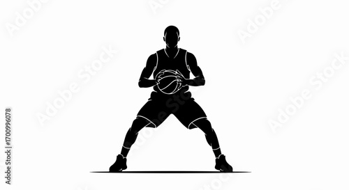 Basketball Player Silhouette Holding Ball, Ready Stance, Sports Graphic Illustration for Design
