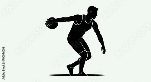 Dynamic Discus Thrower Silhouette. Male Athlete in Action. Track and Field Sport Icon.
