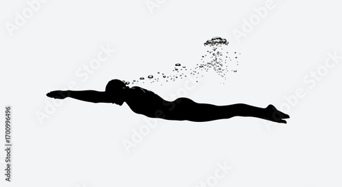 Underwater Swimmer Silhouette with Bubbles
