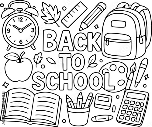 hand drawn vector illustration of back to school doodle art coloring page for kids line art