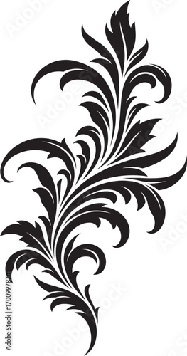 Stylized Victorian Gothic ornament with leaves. Tattoo, ornamental design and decor element. Highly detailed and accurate lines for print or engraving
