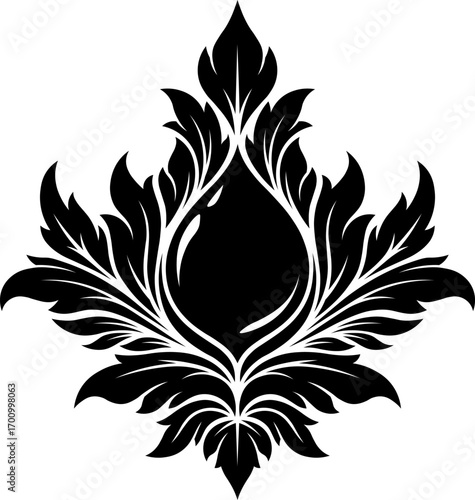 Stylized Victorian Gothic ornament with bead. Tattoo, ornamental design and decor element. Highly detailed and accurate lines for print or engraving