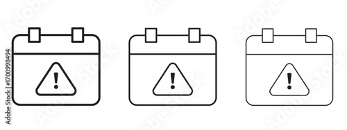 Calendar exclamation icon illustration. Editable stroke. Pixel perfect