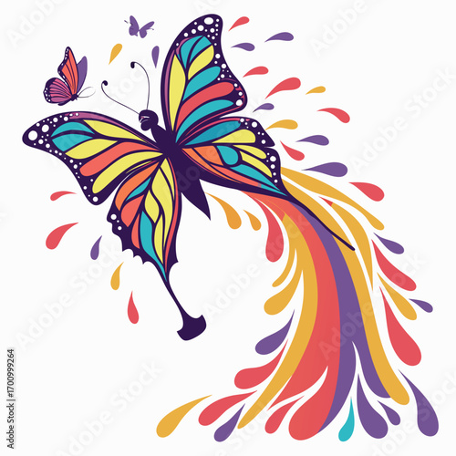 Colorful butterfly with rainbow trails. The image appears to be a vector illustration, possibly generated by AI.

