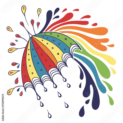 A whimsical icon depicting an umbrella bursting with rainbow colors and water droplets. It's a cheerful and creative image, possibly representing imaginative AI outputs.

