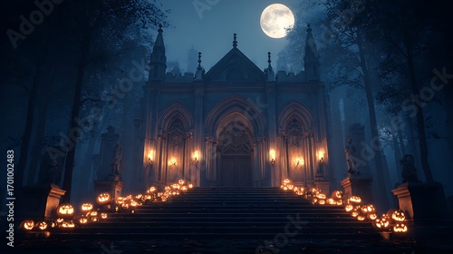 church in the night halloween
