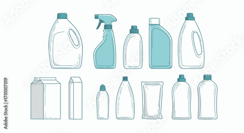 A versatile vector set featuring various types of plastic bottles and containers, ideal for illustrating recycling concepts and product packaging designs, presented on a clean white background.