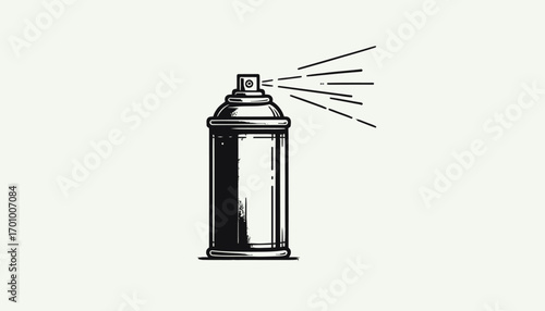 A black and white vector illustration depicts a spray bottle releasing a fine mist, perfect for design projects needing a graphic of aerosol action.