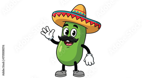 Cartoon Jalapeño Pepper with Sombrero and Mustache