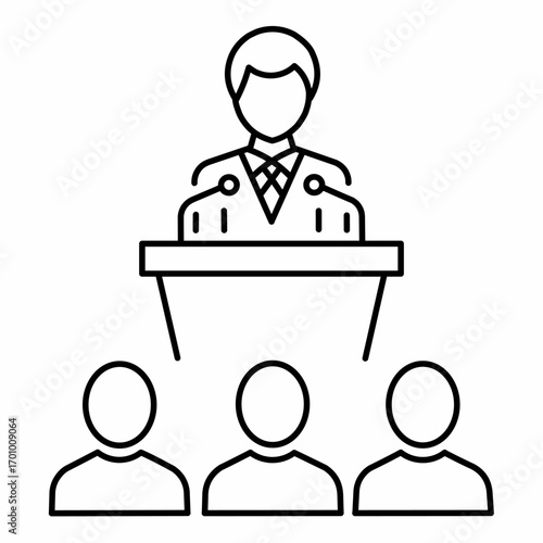 Leadership and communication icon, public speaker and audience