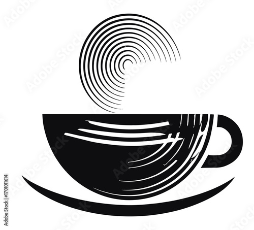 Minimalist vintage coffee logo with abstract coffee symbol, clean black and white line art, modern retro engraving vector style